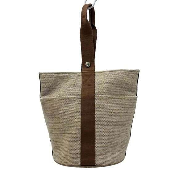 Auth HERMES Saxo MM - Cream Dark Brown Canvas None Handbag - Picture 1 of 8